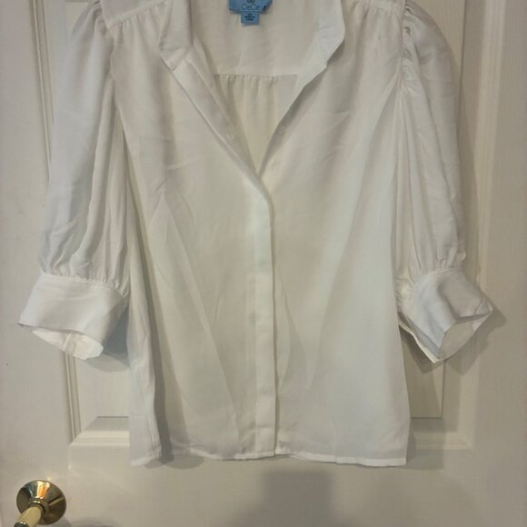 CeCe Womens White 3/4 Sleeve Blouse XS 100% Polyester - Picture 1 of 3